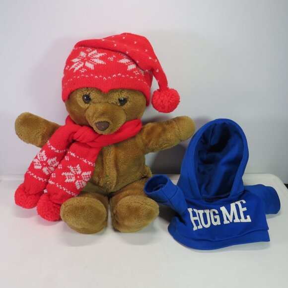 Other - TEDDY BEAR WEARING HOODIE (can come off) 14" long Stuffed Animal PLUSH knit hat
